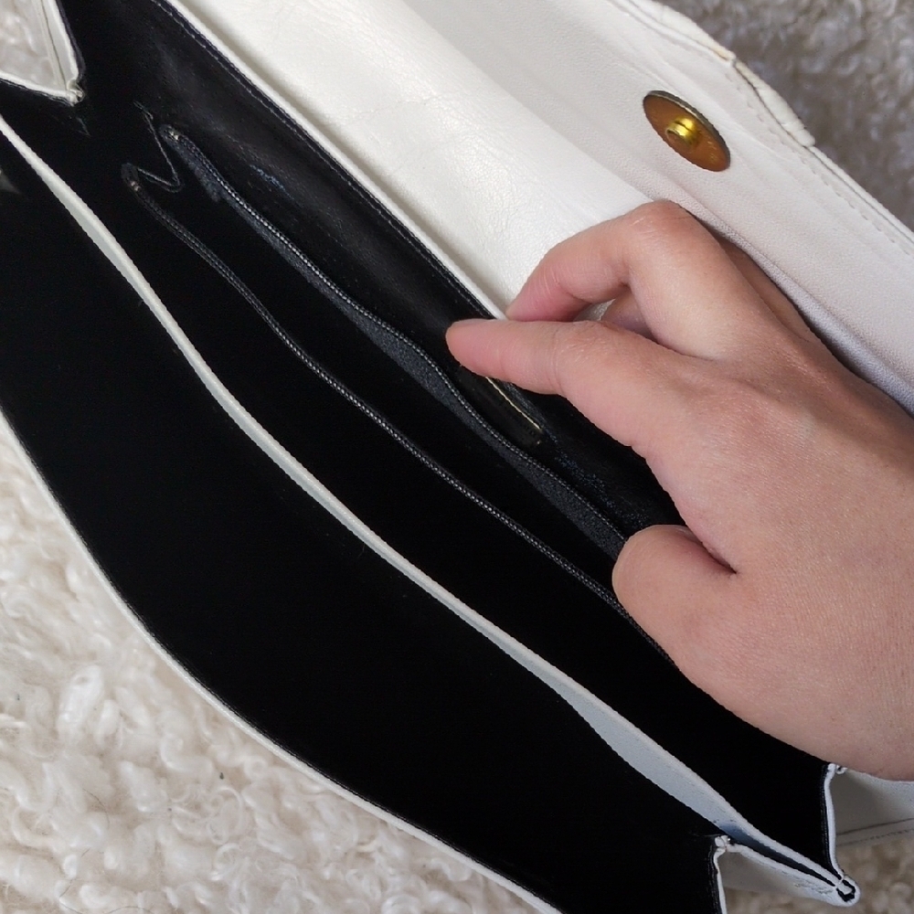 Emanuel Ungaro White Leather Clutch with Gold Accent - Picture 8 of 11